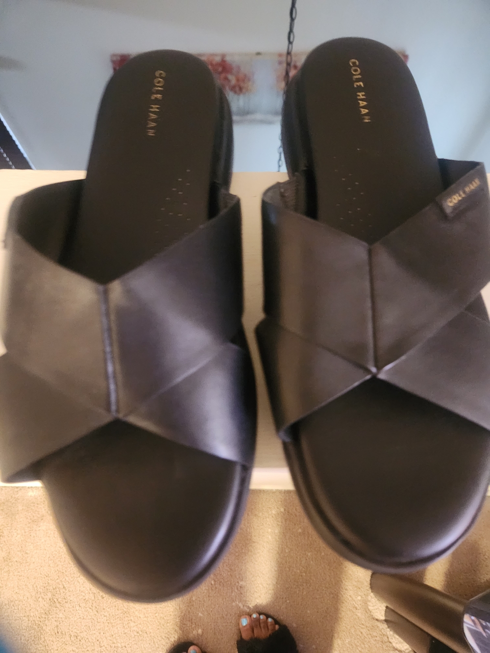 Cole Haan Black Crisscross Leather Slide Mules